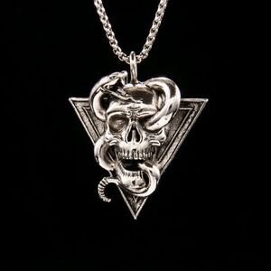 Gothic Punk Stainless Steel Snake Skull Pendant Necklace
